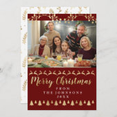 家族写真メリークリスマスゴールデンスクリプトバーガン シーズンカード (正面/裏面)