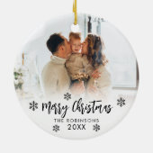 家族写真メリークリスマススクリプト雪片 セラミックオーナメント (裏面)
