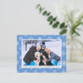 家族写真メリークリスマススノーフレーク青 シーズンポストカード (スタンド正面)