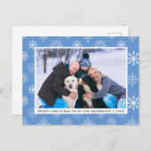 家族写真メリークリスマススノーフレーク青 シーズンポストカード (正面/裏面)