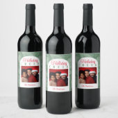 家族写真メリークリスマスホリデー ワインラベル (ボトル)