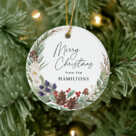 家族写真メリークリスマスリーフリース セラミックオーナメント