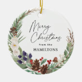 家族写真メリークリスマスリーフリース セラミックオーナメント (正面)