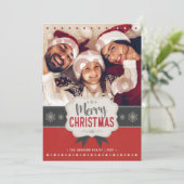 家族写真メリークリスマスレッドヴィンテージカード シーズンカード (スタンド正面)