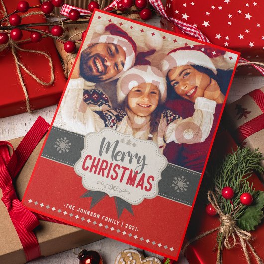 家族写真メリークリスマスレッドヴィンテージカード シーズンカード