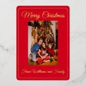 家族写真メリークリスマスレッド 箔シーズンカード (正面)