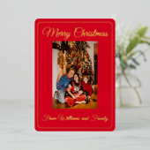 家族写真メリークリスマスレッド 箔シーズンカード (立ち正面)