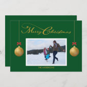 家族写真メリークリスマス書道グリーン シーズンカード (正面/裏面)