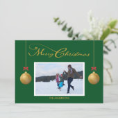 家族写真メリークリスマス書道グリーン シーズンカード (スタンド正面)