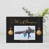 家族写真メリークリスマス書道ブラック シーズンカード (スタンド正面)