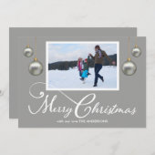 家族写真メリークリスマス書道灰色 シーズンカード (正面/裏面)