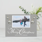 家族写真メリークリスマス書道灰色 シーズンカード (スタンド正面)
