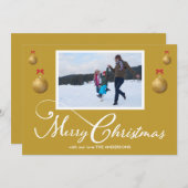 家族写真メリークリスマス書道金ゴールド シーズンカード (正面/裏面)