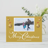家族写真メリークリスマス書道金ゴールド シーズンカード (スタンド正面)