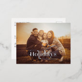 家族写真メリークリスマス書道銀色 箔シーズンポストカード (正面/裏面)