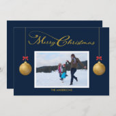 家族写真メリークリスマス書道青 シーズンカード (正面/裏面)