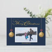 家族写真メリークリスマス書道青 シーズンカード (スタンド正面)