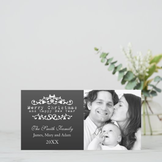 家族写真メリークリスマス装飾黒 シーズンカード (スタンド正面)
