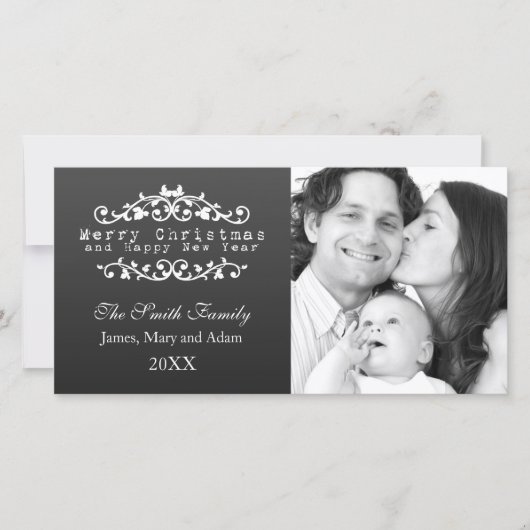家族写真メリークリスマス装飾黒 シーズンカード (正面)