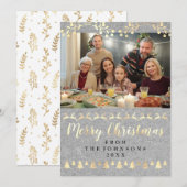 家族写真メリークリスマス金ゴールドクラフトグレー シーズンカード (正面/裏面)