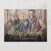 家族写真メリークリスマス金ゴールドスクリプトBeige Hol シーズンポストカード (正面)