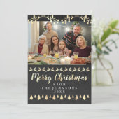 家族写真メリークリスマス金ゴールド教室素朴 シーズンカード (スタンド正面)