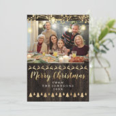 家族写真メリークリスマス金ゴールド灯素朴 シーズンカード (スタンド正面)