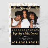家族写真メリークリスマス金ゴールド装飾品 シーズンカード (正面/裏面)