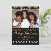 家族写真メリークリスマス金ゴールド装飾品 シーズンカード (スタンド正面)