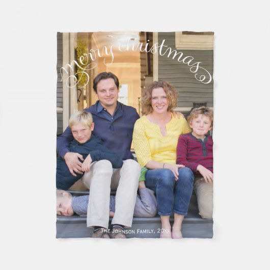 家族写真メリークリスマス フリースブランケット (正面)