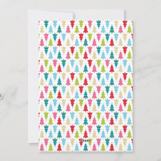 家族写真モダンクリスマスツリーのパターン明るい シーズンカード (裏面)