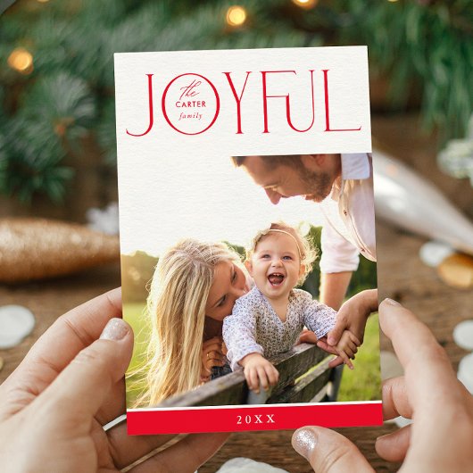 家族写真モダンタイポグラフィエレガントうれしそうな赤 シーズンカード