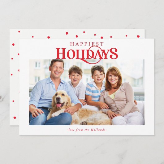 家族写真モダンミニマルタイポグラフィ赤 シーズンカード (正面/裏面)