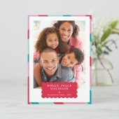 家族写真モダンミニマル縁ど赤桃色 シーズンカード (スタンド正面)