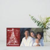 家族写真モダン赤クリスマスツリー シーズンカード (スタンド正面)