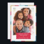 家族写真モダン赤縁ど金ゴールド青 シーズンカード<br><div class="desc">kat massard >>> WWW.SIMPLYSWEETPAPERIE.COM<<< An elegant card design featuring quote that you can change yourself! White geometric border on the backside,  giving you the opportunity to handwrite a personal message or place a full portrait photo. NOTE >> 連絡 me kat@simplysweetpaperie.com写真のサイズを完全に変更する必要がありまもしす。</div>
