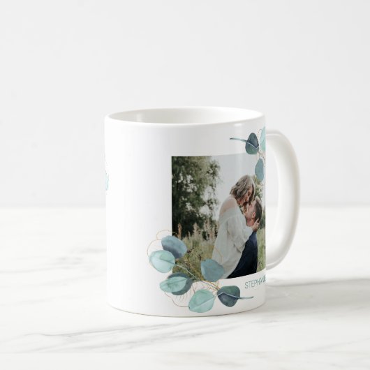 家族写真ユーカリ植物学パーソナライズされた コーヒーマグカップ (正面右)