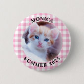 家族写真ライトピンクバッファローチェック縁ど 缶バッジ (正面)