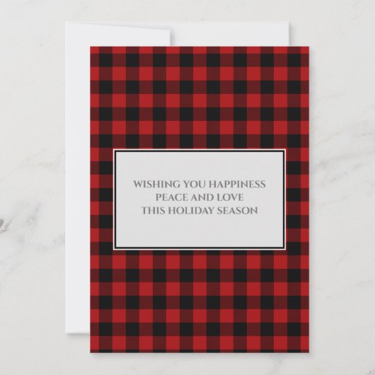 家族写真レッドバッファロープレイドメリークリスマス カード (裏面)