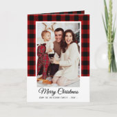 家族写真レッドバッファロープレイドメリークリスマス カード (正面)