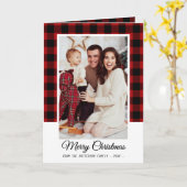 家族写真レッドバッファロープレイドメリークリスマス カード (黄色い花)