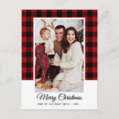 家族写真レッドバッファロープレイドメリークリスマス ポストカード (正面)