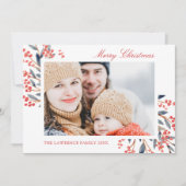家族写真レッドベリー植物性クリスマス シーズンカード (正面)
