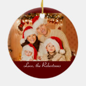 家族写真入り 赤と白のクリスマスツリーギフト セラミックオーナメント (裏面)