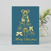 家族写真弓ブルークリスマスゴールドフォイルカード 箔シーズンカード (立ち正面)