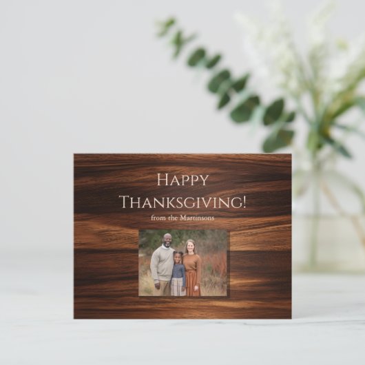 家族写真木材ミニマリスト感謝祭 シーズンポストカード (スタンド正面)