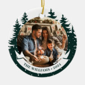 家族写真松の木クリスマスセラミックオーナメント セラミックオーナメント (正面)