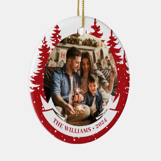 家族写真松の木クリスマス セラミックオーナメント (右)
