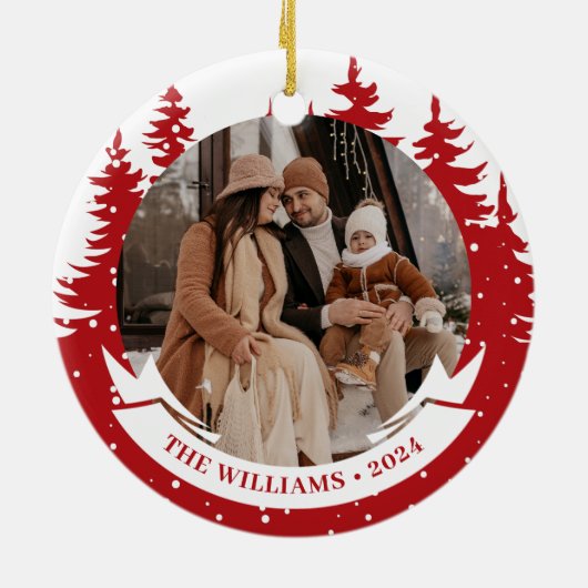 家族写真松の木クリスマス セラミックオーナメント (裏面)