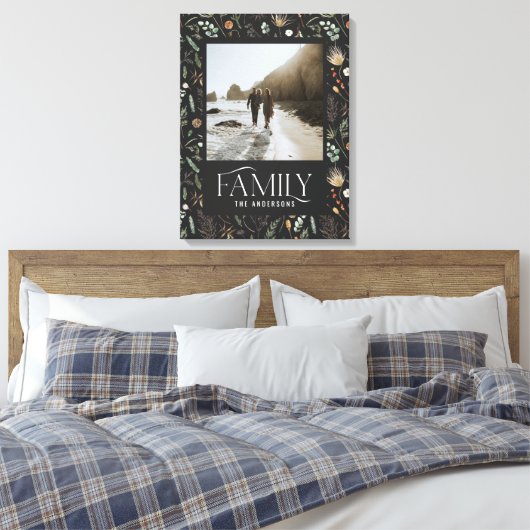 家族写真水彩植物学エレガントモダン キャンバスプリント (インサイチュ (寝室))